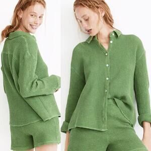 Donni Waffle Button Down Shirt Matcha Green Size M Made in USA Cotton